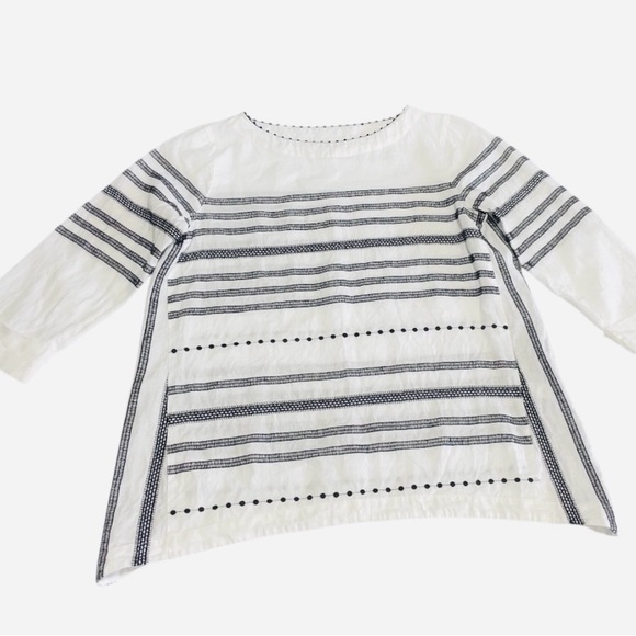 J Jill Love Linen Tunic Top XS Black Embroidered Stripes Boho Coastal Relaxed - Picture 8 of 12